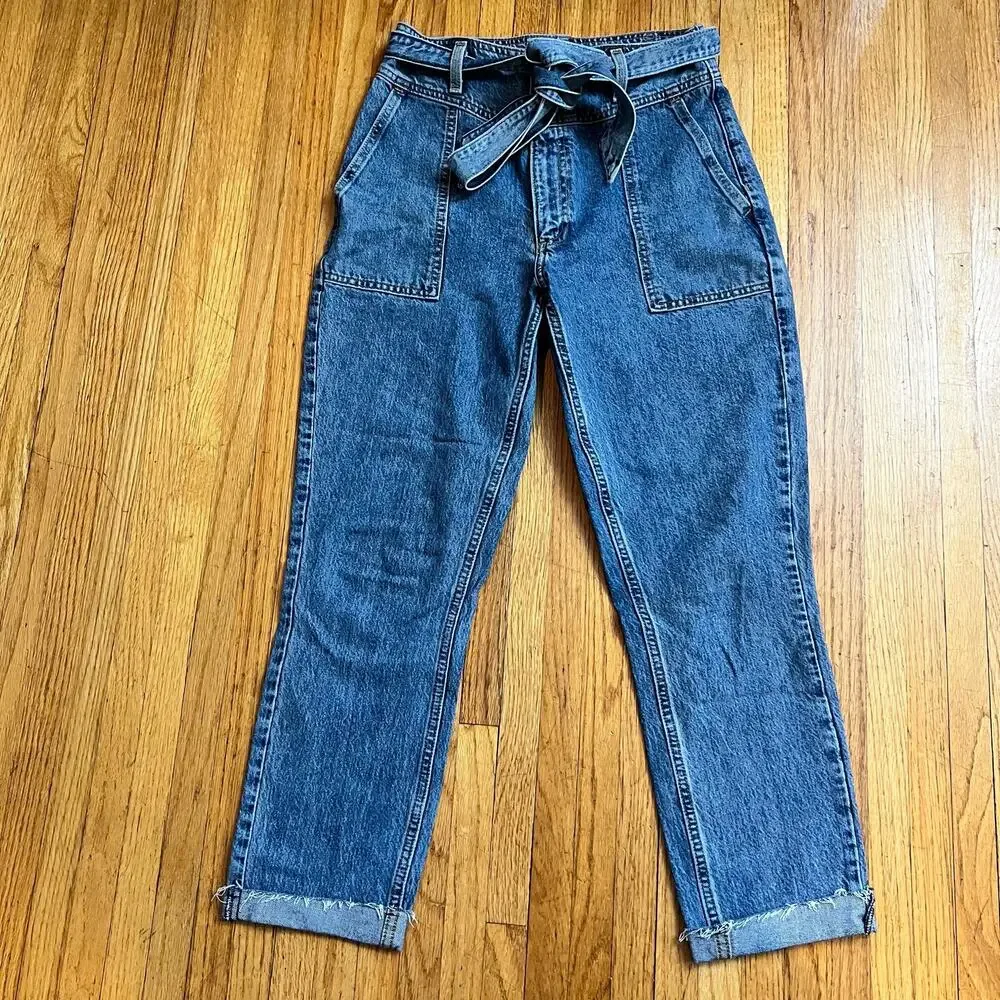 Abercrombie Fitch Jeans Womens 26 /2 Tie Waist Mom High Rise Ankle Crop Belted